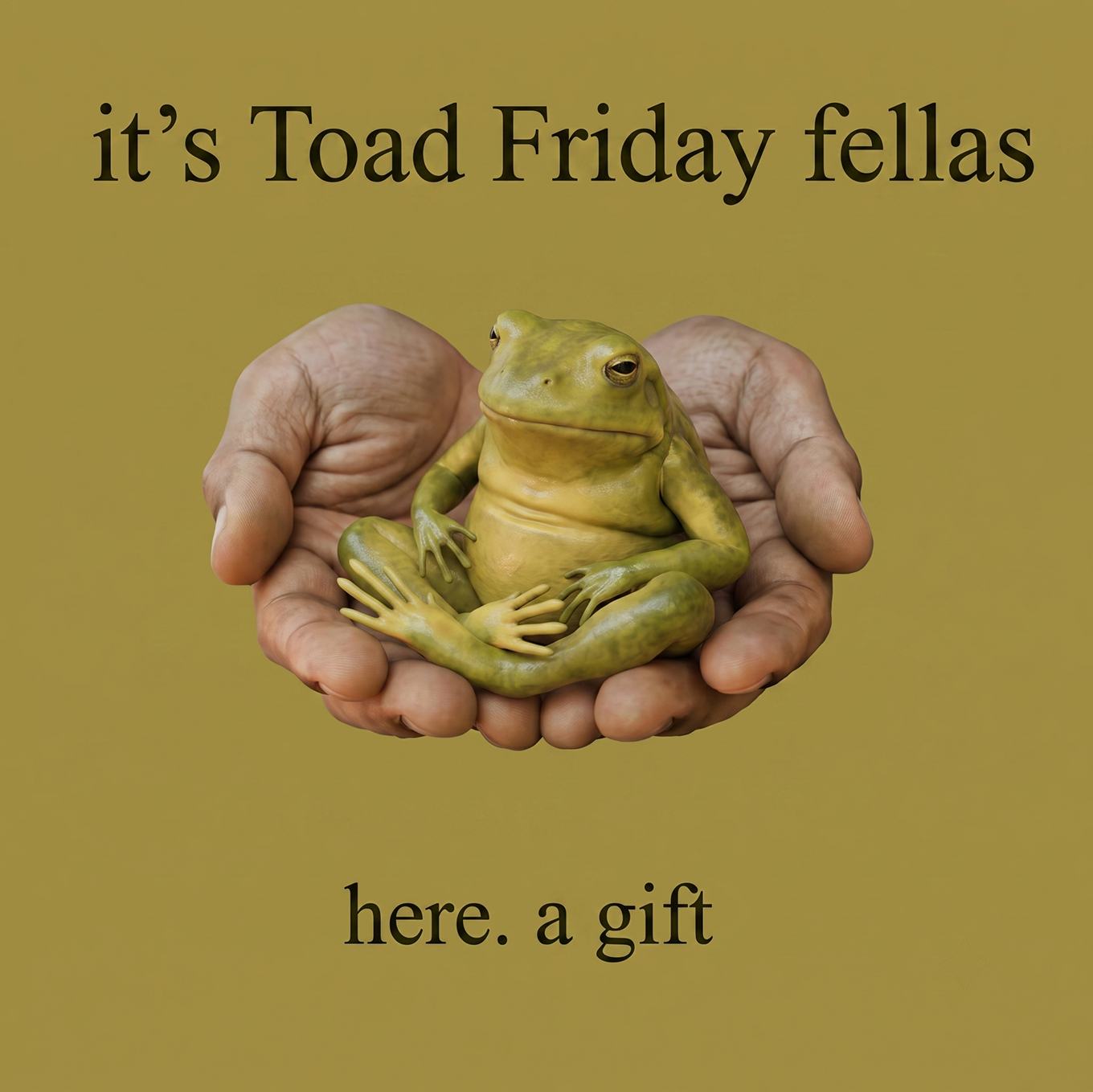 CHANTOAD held in cupped hands, Toad Friday